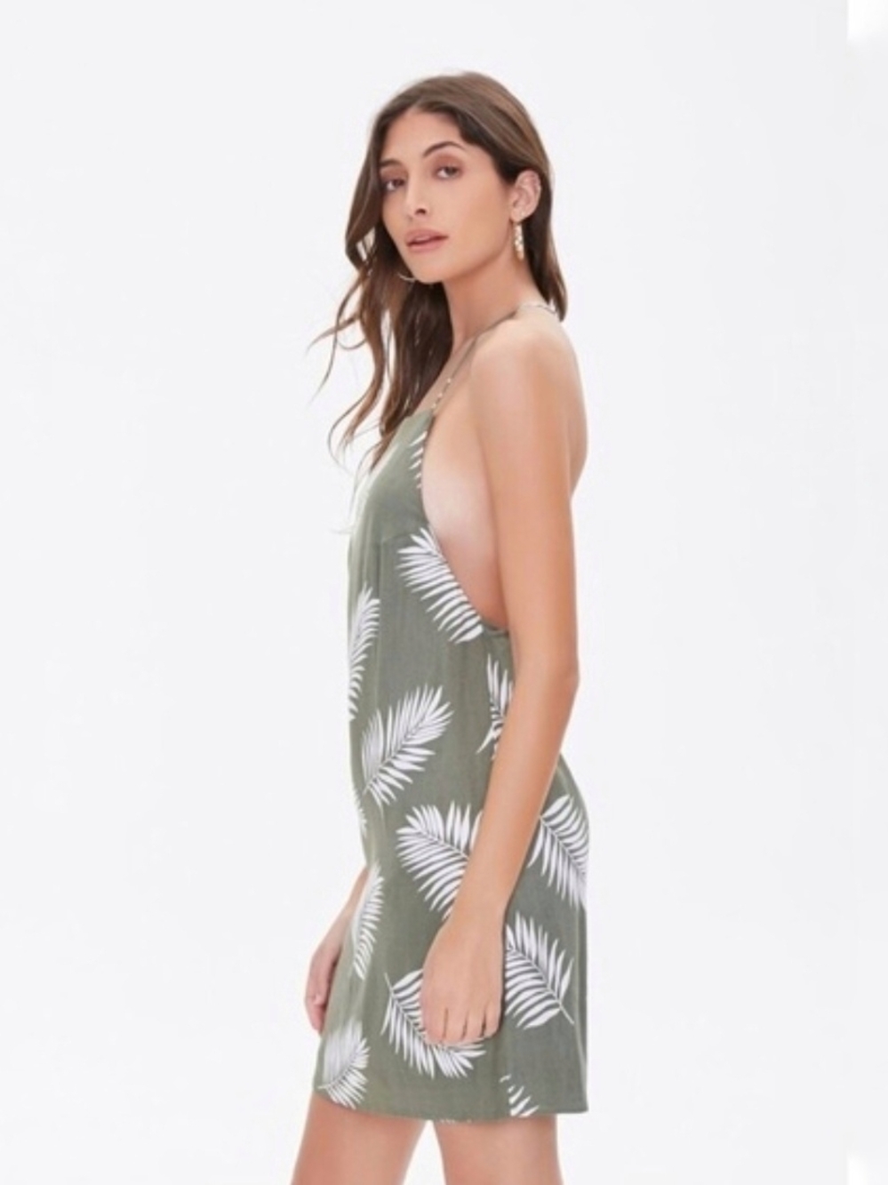 Forever 21 Olive Green Palm Print Mini Dress - Picture 2 of 7